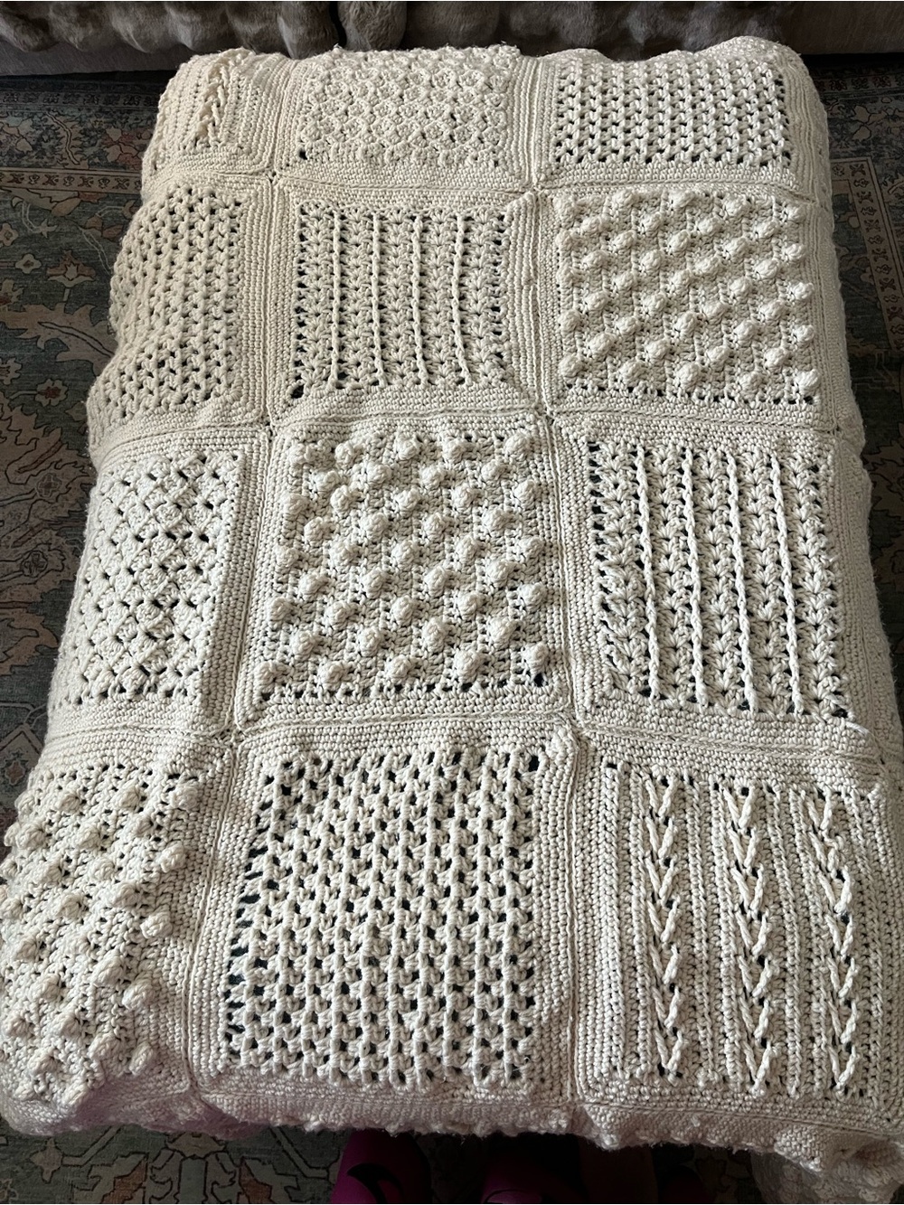 Handcrafted Cream Cable Knit Throw Blanket 58 x 46